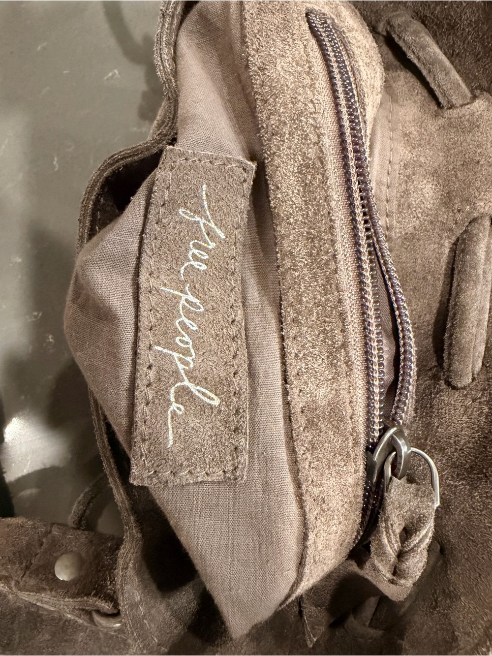 Free People Taupe Suede Drawstring Crossbody - Picture 2 of 7